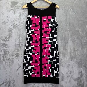 Joseph Ribkoff Womens Sheath Dress Geometric Pink Black White Sleeveless Size 10